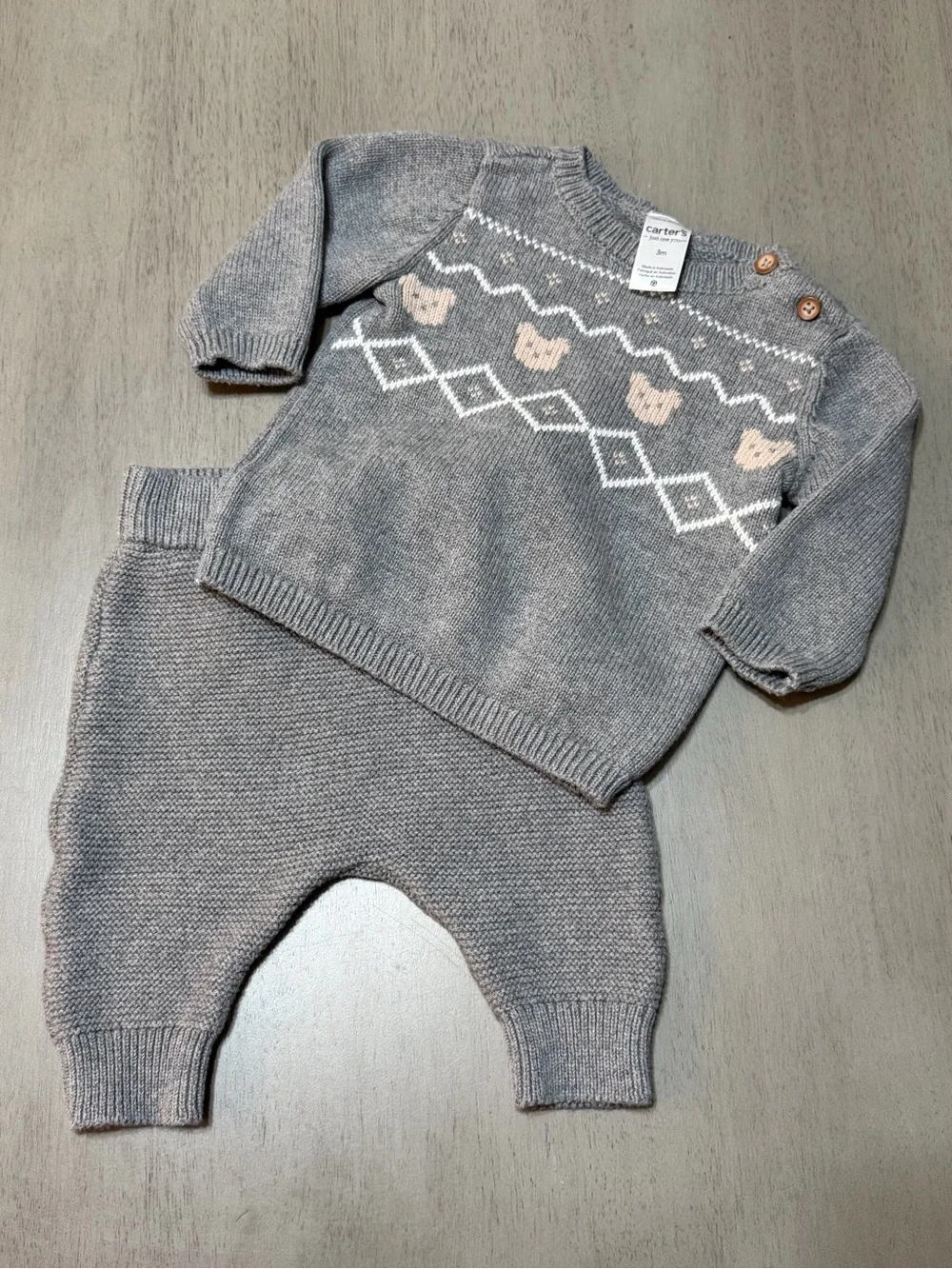 Carter's Gray Knit Two-Piece Sweater & Pants Set with Bears 3M